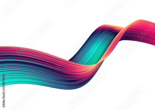 3d render iridescent metallic ribbon isolated on white background. Colorful 90s style foil shape in motion. Holographic digital art for promotion poster, banner. Realistic design element.