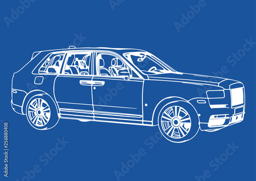 drawing luxury off-road suv car on blue background vector