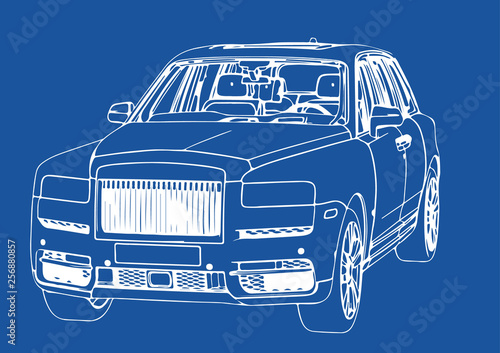 drawing luxury off-road suv car on blue background vector