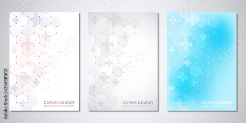 Vector templates for cover or brochure with abstract hexagons pattern. Concepts and ideas for medical, healthcare technology, innovation medicine, science.