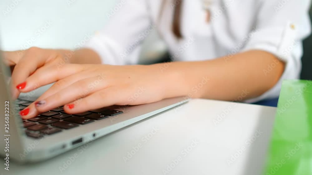 Detail shot of the Hands of a Young Business Woman Working On Laptop at home, 4k Detail shot of the Hands of a Young Business Woman Working On Laptop at home, 4k