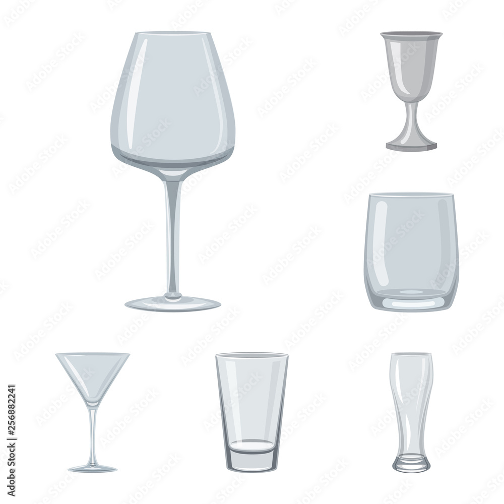 Isolated object of dishes and container sign. Set of dishes and glassware vector icon for stock. Isolated object of dishes and container sign. Set of dishes and glassware vector icon for stock.