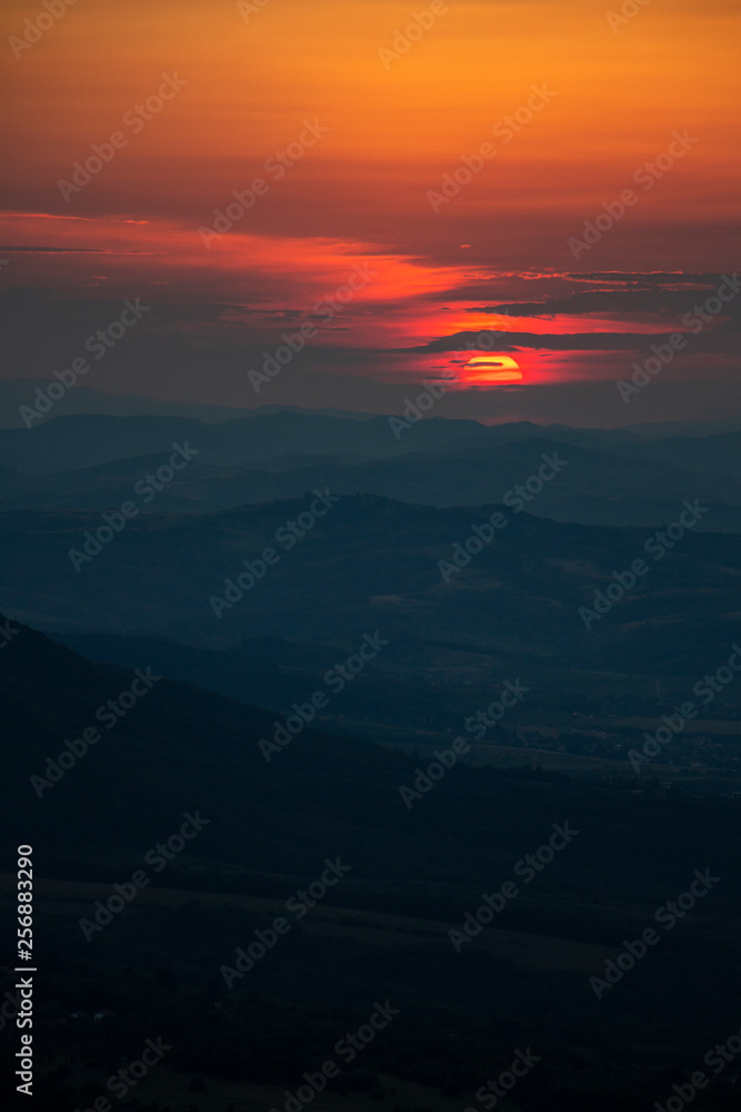 Summer sunset view from Kopitoto Hill, Vitosha Mountain, Sofia, Bulgaria