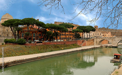 Tiber Island and the river with Cestius Bridge and the dome of s photo