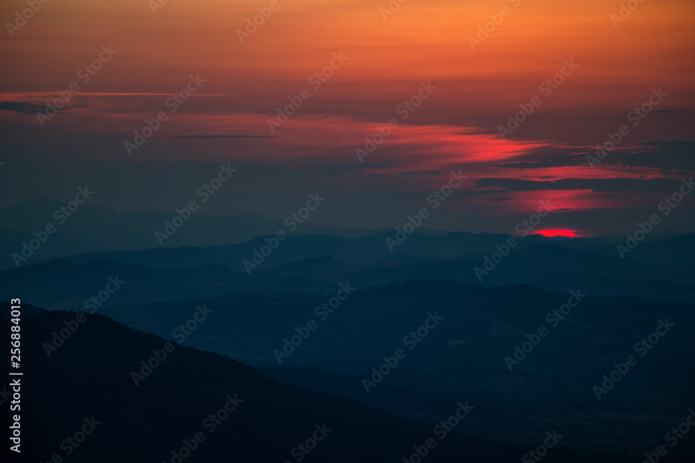 Summer sunset view from Kopitoto Hill, Vitosha Mountain, Sofia, Bulgaria