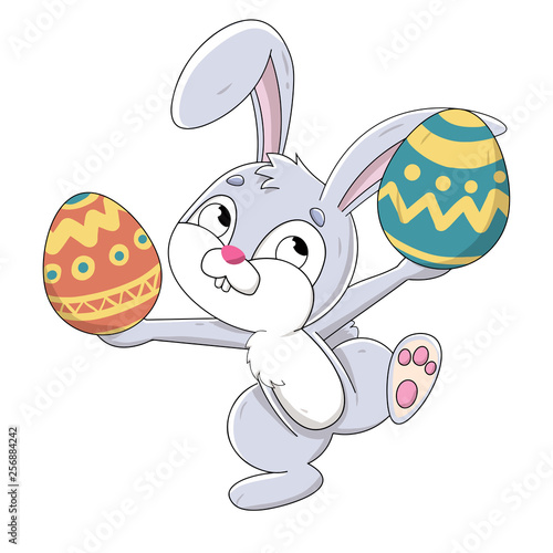 Conejo de Pascua escondiendo huevos