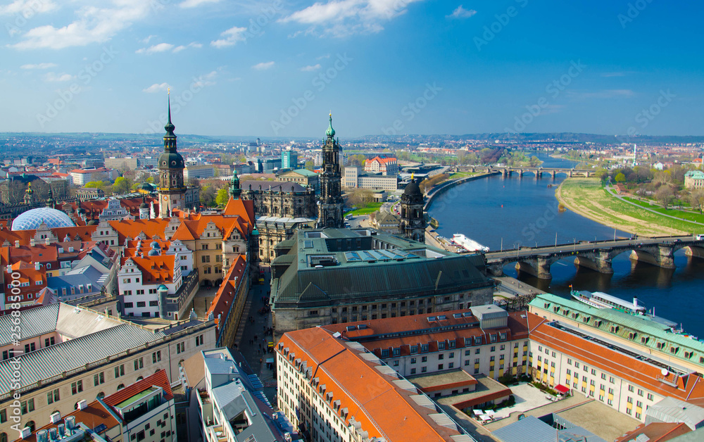 Panoramic view of Dresden city from lutheran church, Germany