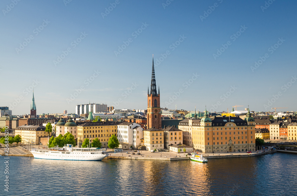 Aerial panoramic top view of Riddarholmen district, Stockholm, Sweden