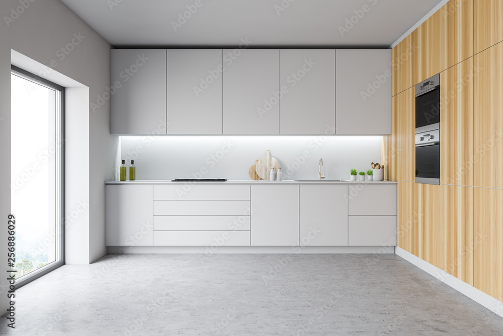 Empty Living Room With Kitchen