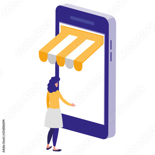 woman using smartphone with parasol