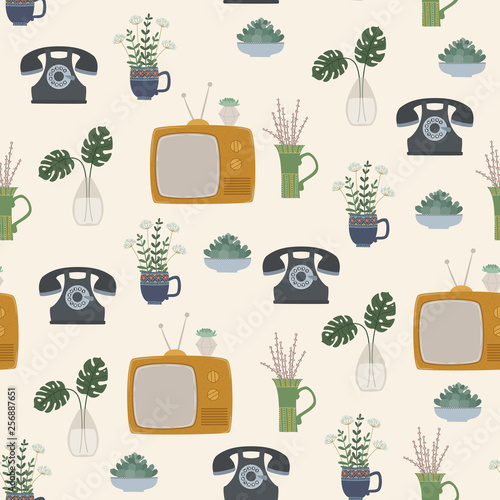 Scandinavian or retro interior seamless vector pattern