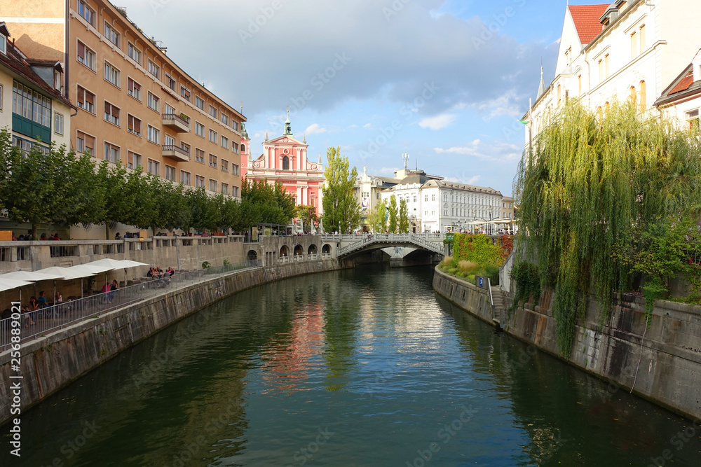 Canal in Ljubljana, Slovenia on a beautiful day
