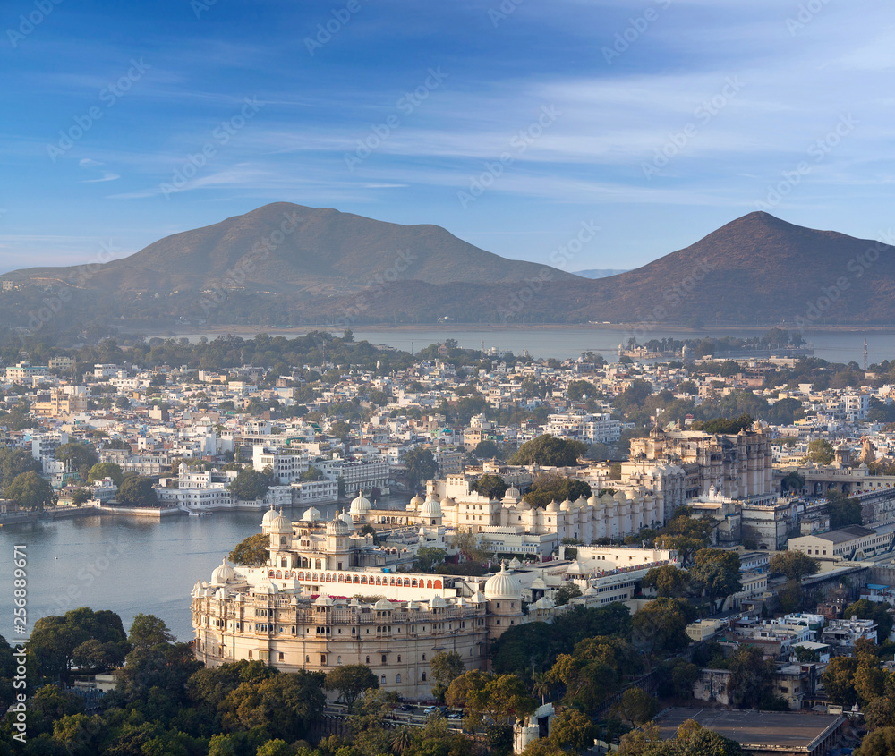 Udaipur City and lake Pichola in Rajasthan state, India