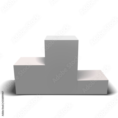 White winners podium isolated on white background. Stage for awards ceremony. Pedestal. Spotlight.