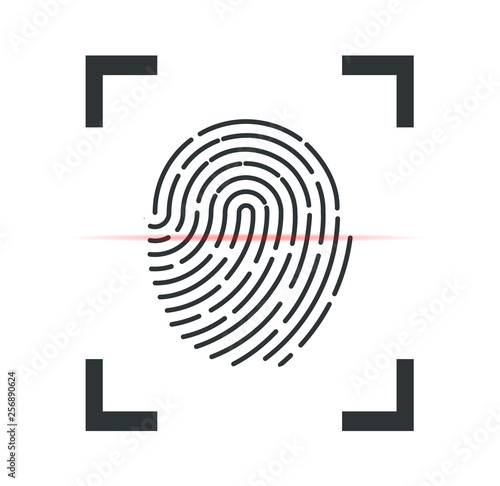 Fingerprint. The fingerprint is scanned with an optical scanner. Fingerprint on the phone. Vector illustration.