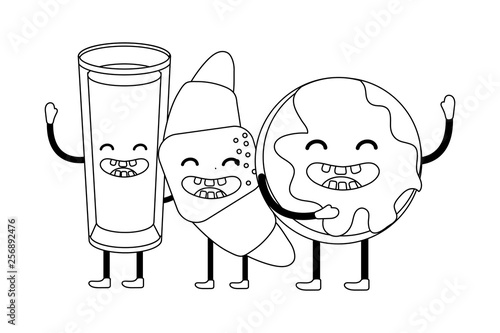 delicious kawaii breakfast cartoon