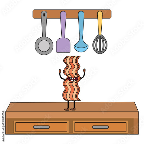 delicious tasty kawaii bacon cartoon