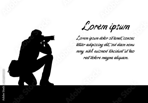 Infographics with realistic silhouette of a male photographer with camera and space for your text. Isolated on white background