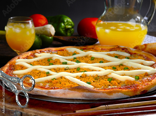 Cheese and chicken pizza photo