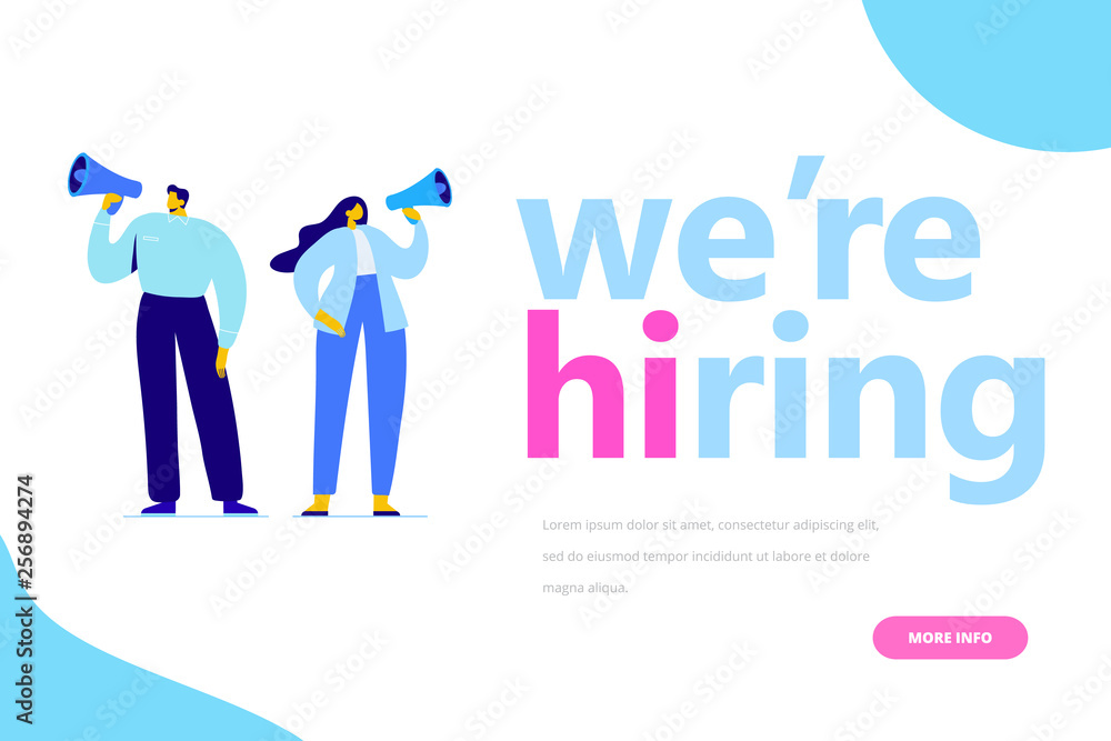 We are hiring flat vector illustration concept. Business people, couple. Job Recruitment characters.