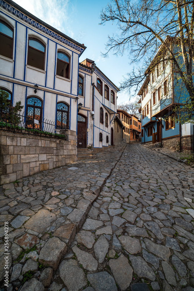 Typical architecture,historical medieval houses in Bulgaria. The Ethnographic Museum of Plovdiv. Ancient Plovdiv is UNESCO's World Heritage