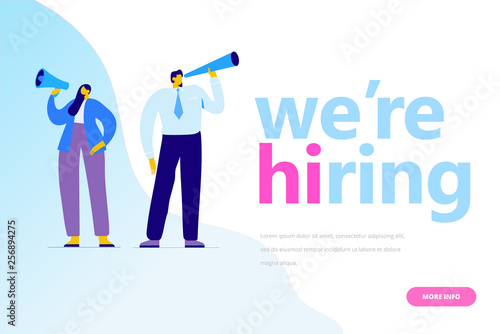 We are hiring flat vector illustration concept. Business people, couple. Job Recruitment characters.