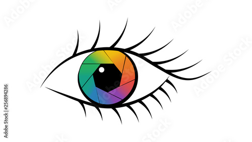 Aperture in the eye. Diaphragm icon. Vector illustration.