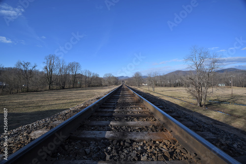 "On the Rails" unretouched high res low noise photo featuring railroad tracks and steel bridge through the Blue Ridge Mountains Zen Duder On the Road Collection