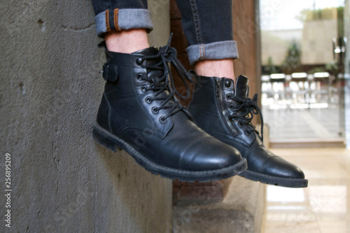 Black boots with laces