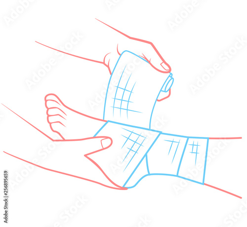 hand that bandaging the foot first aid