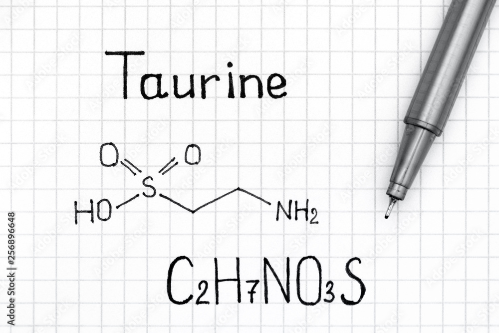 Chemical formula of Taurine with pen. Chemical formula of Taurine with pen.