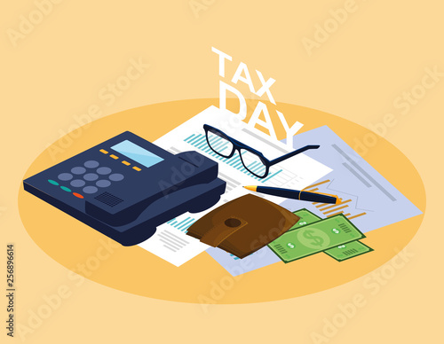 tax day with phone and set icons