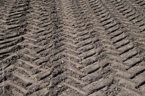Tractor tracks on the ground