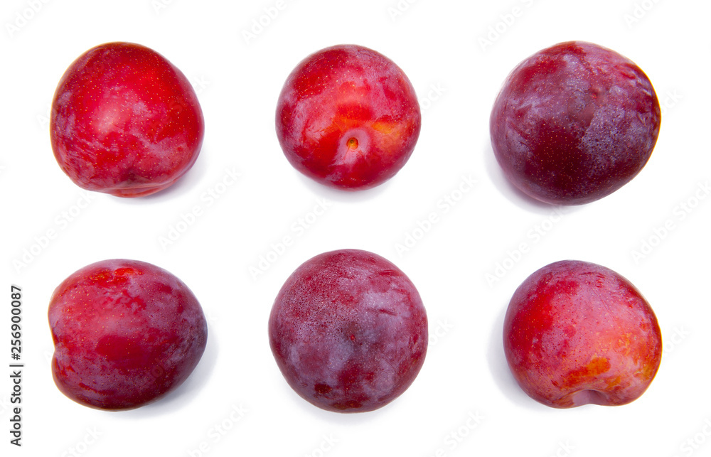 Six plums isolated on white background Six plums isolated on white background