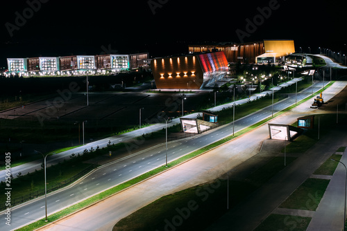 Innopolis, Russia - August 17, 2016: View of the city of Innopolis at night. New modern buildings in the innovation city in Innopolis, Republic of Tatarstan. photo