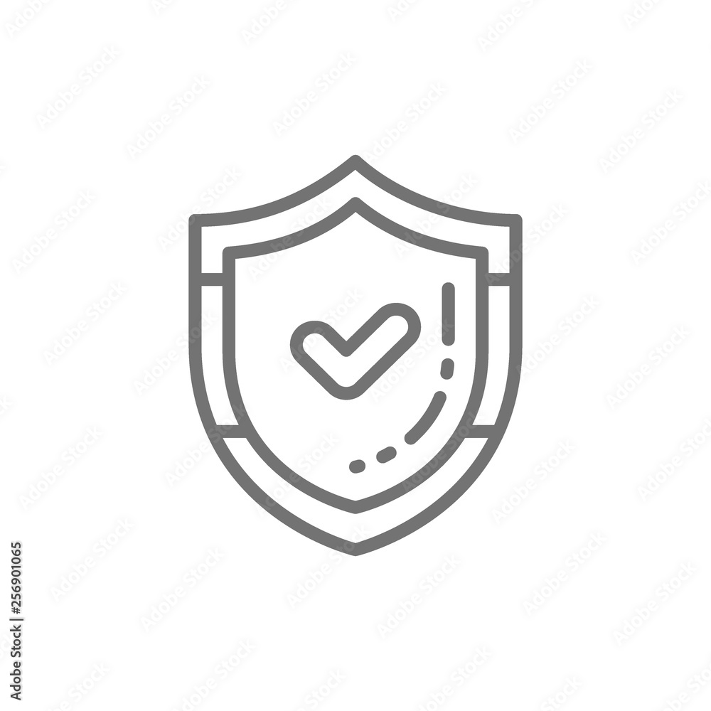 Shield with check mark, quality control protection, accepted, approved line icon Shield with check mark, quality control protection, accepted, approved line icon
