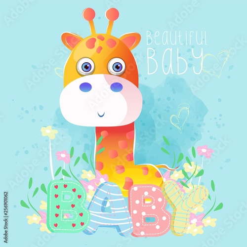 cute baby boy giraffe. vector