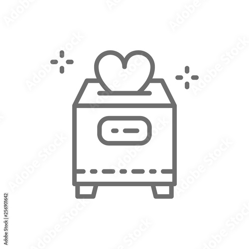 Box with donations, Valentine day, charity, volunteering, love line icon.