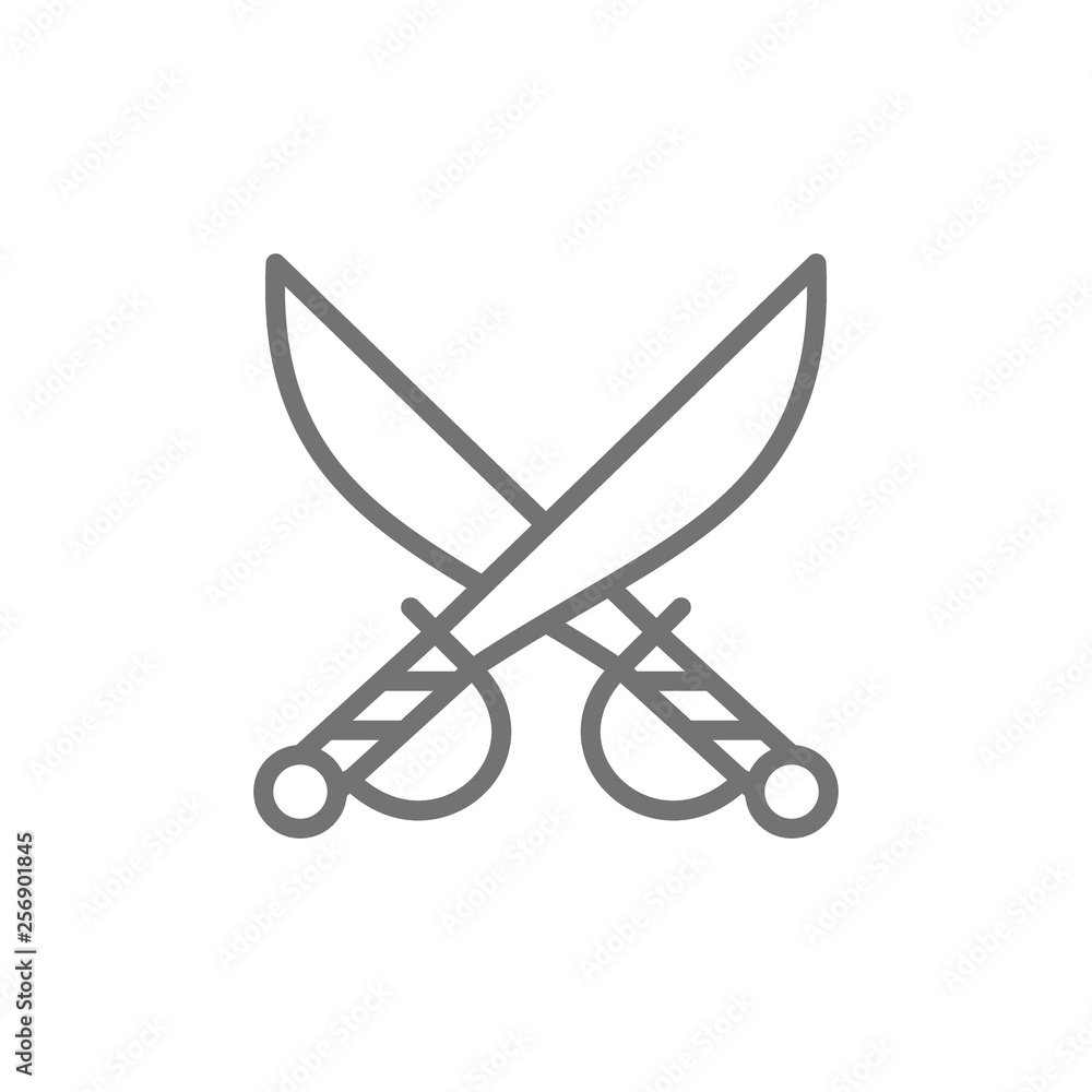 Crossed pirate sabers, swords, weapon line icon. Crossed pirate sabers, swords, weapon line icon.