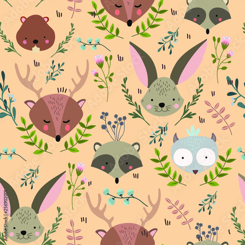 Forest animals vector illustration seamless background
