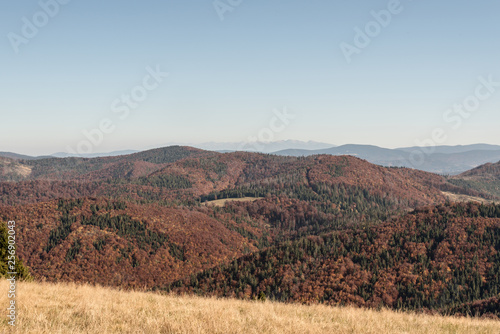 view from Hala na Malej Raczy in autumn Beskid Zywiecki mountains on polish - slovakin borders
