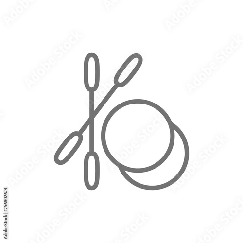 Ears stick, cotton swabs and pads line icon.