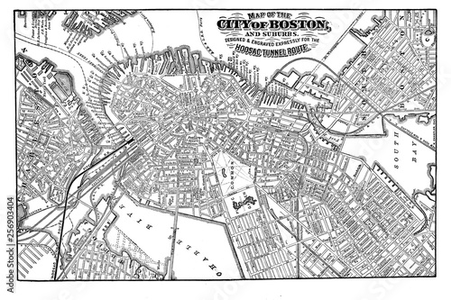 Boston city. Engraving illustration