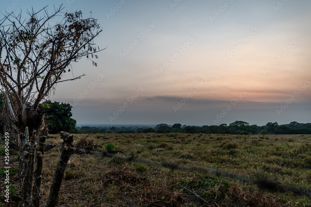 Guatemalan farm land at sunset