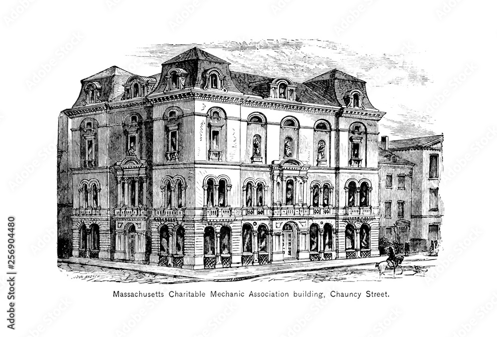Boston city. Engraving illustration Boston city. Engraving illustration