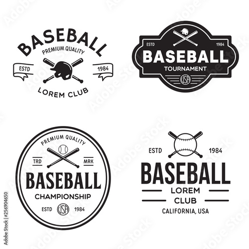 Set of vintage baseball typography emblems, sports logos and design elements. Logotype templates and badges.