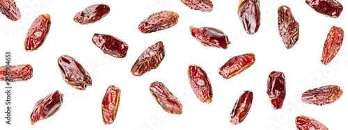 Texture created with close-ups of juicy dates (fruit). Isolated on white background.