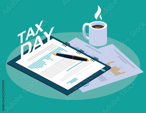 tax day with planner and business icons