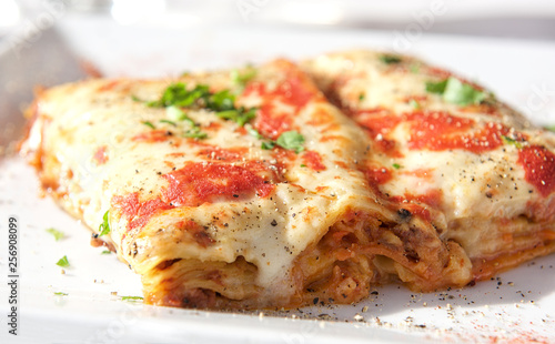 Tasty delicious lasagna pasta close up. Maltese cuisine