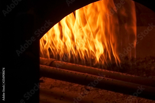 Fire burning in stone oven
